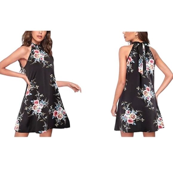 Tops - Women's Sexy Dress Beach Dresses Halter Neck Floral Print Mini Dress